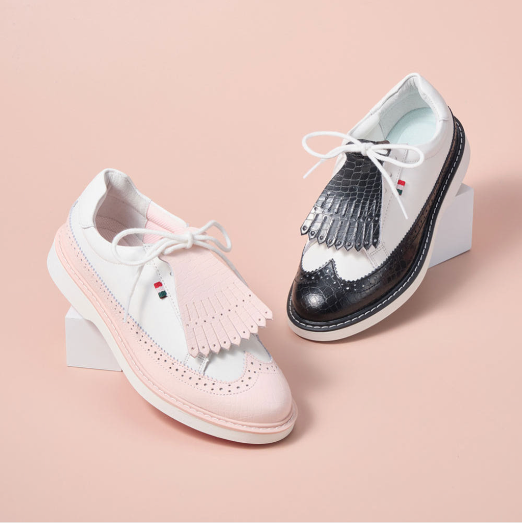 Women’s Classic Handmade Leather Golf Shoes (Pink/Black)