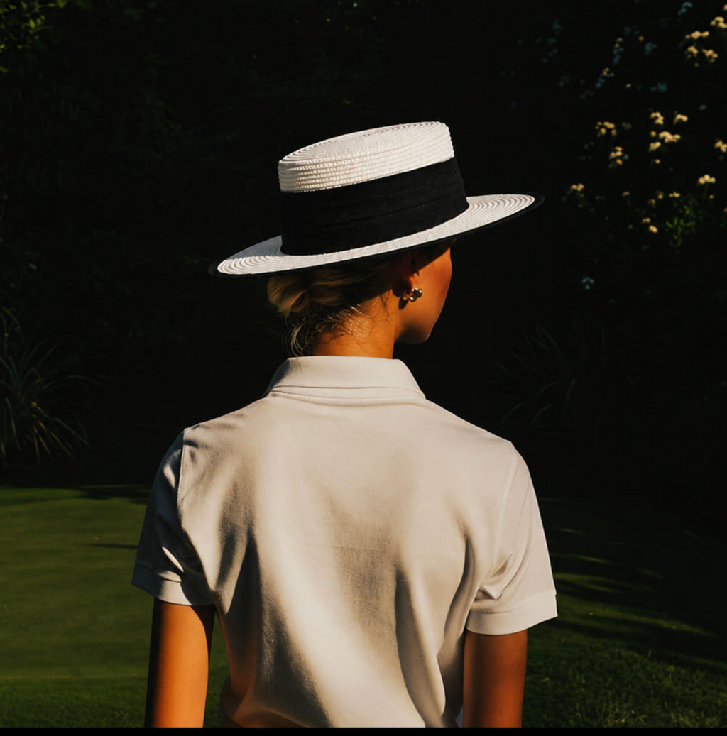 Women's Raffia Golf Boater Hat with Ribbon