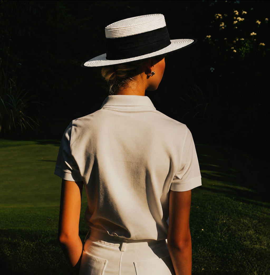 Women's Raffia Golf Boater Hat with Ribbon
