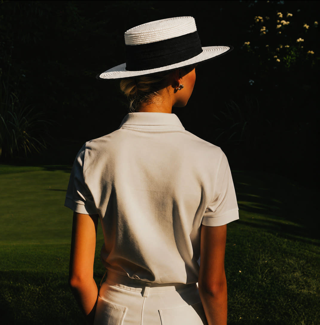 Women's Raffia Golf Boater Hat with Ribbon